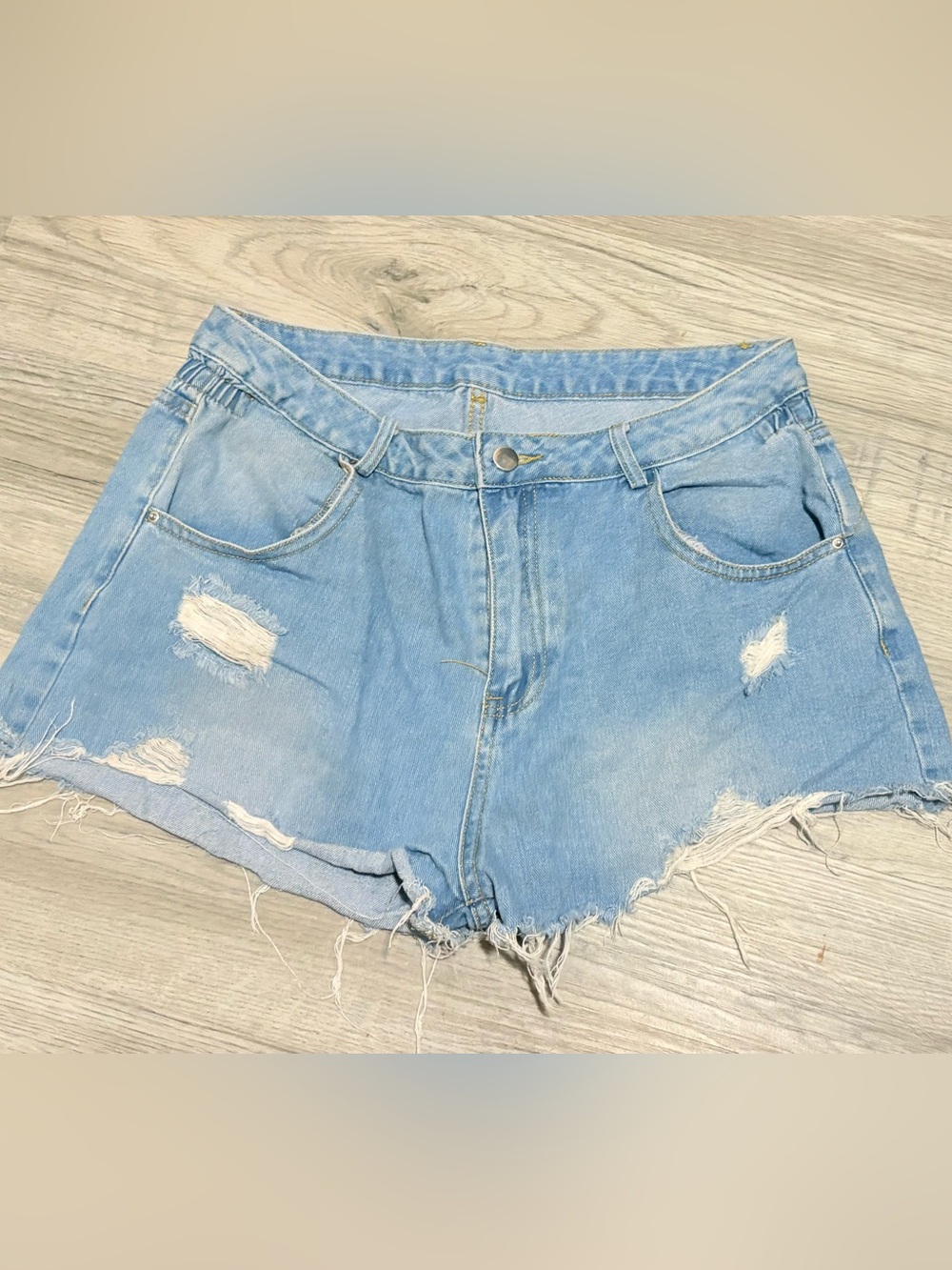 SHEIN Light Blue Distressed Denim Shorts